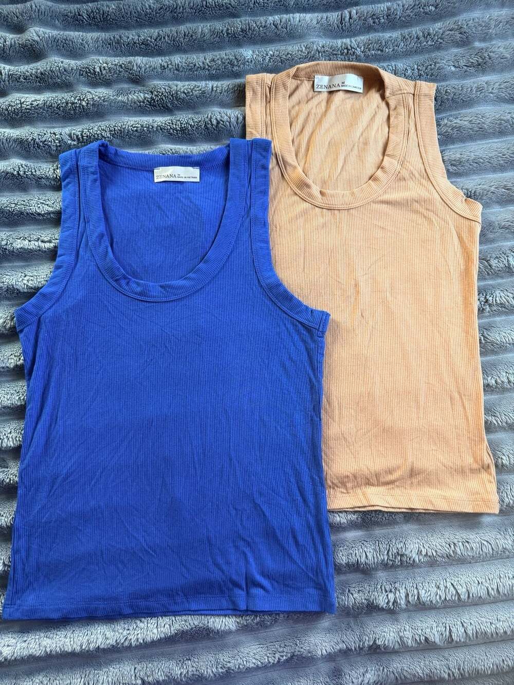 Ribbed Scoop Neck Tank Top Bundle (Set of 2) Blue and Tan Coastal Casual Capsule